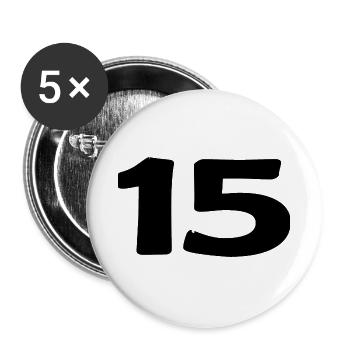 15. 15 JAHRE. 15-JÄHRIGES JUBILÄUM. 15-JÄHRIGES JUBILÄUM. - Buttons groß 56 mm (5er Pack) - Weiß - Vorne