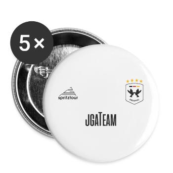 JGA - Trikot - JGA TEAM - Dunkle Schrift - Buttons groß 56 mm (5er Pack) - Weiß - Vorne