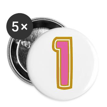 1. 1 JAHR. 1. JAHRESTAG. 1 JAHR GEBURTSTAG - Buttons groß 56 mm (5er Pack) - Weiß - Vorne