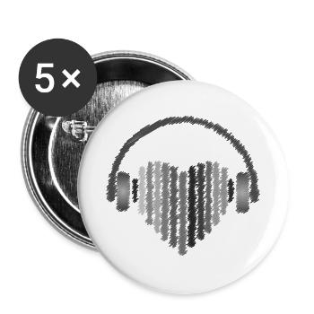 Heart Shape Headphone Design - Buttons large 2.2''/56 mm (5-pack) - white - Front