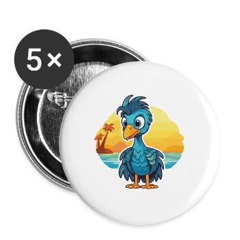 Pfau Lustige Karikatur Kawaii Strand Illustration - Buttons groß 56 mm (5er Pack) - Weiß - Vorne