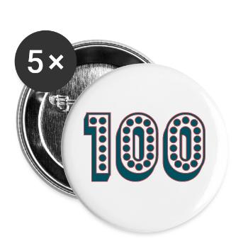 100. 100 JAHRE. 100-JÄHRIGES JUBILÄUM. 100. GEBURTSTAG - Buttons groß 56 mm (5er Pack) - Weiß - Vorne