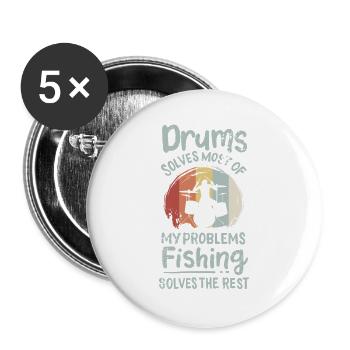 Schlagzeuger Schlagzeug spielen - Buttons groß 56 mm (5er Pack) - Weiß - Vorne