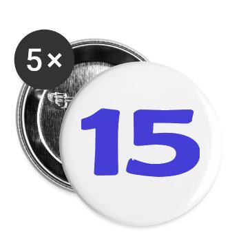 15. 15 JAHRE. 15-JÄHRIGES JUBILÄUM. 15-JÄHRIGES JUBILÄUM. - Buttons groß 56 mm (5er Pack) - Weiß - Vorne