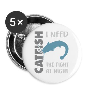 Wels fischen Kampf mit dem starken Wels - Buttons groß 56 mm (5er Pack) - Weiß - Vorne