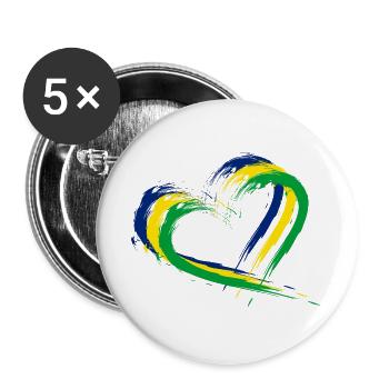 Herz Bürste Flagge Brasilien Fahne Farben Vektor - Buttons groß 56 mm (5er Pack) - Weiß - Vorne