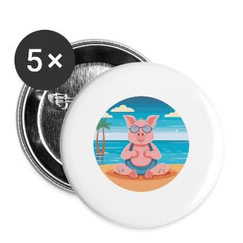 Schwein-Karikatur-Yoga-Strand-Sommer-Illustration - Buttons groß 56 mm (5er Pack) - Weiß - Vorne