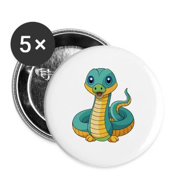 Anaconda Niedliche Maskottchen Zeichentrickfigur Kawaii - Buttons groß 56 mm (5er Pack) - Weiß - Vorne