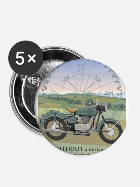 Motorradfahrt - Buttons groß 56 mm (5er Pack) - Weiß