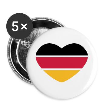 Herz 3farbig - Schwarz Rot Gold - Deutschland - Buttons groß 56 mm (5er Pack) - Weiß - Vorne