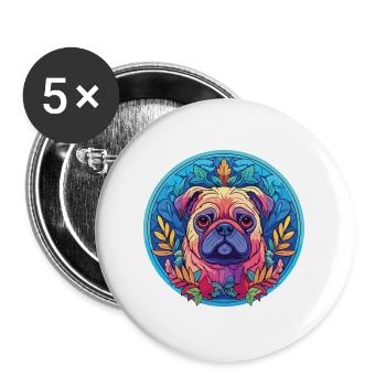Bunter Hund Buntes Aquarell Tier Cartoon - Buttons groß 56 mm (5er Pack) - Weiß - Vorne