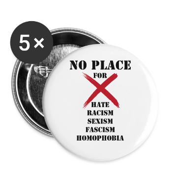 Kein Platz für Rassismus - Buttons groß 56 mm (5er Pack) - Weiß - Vorne