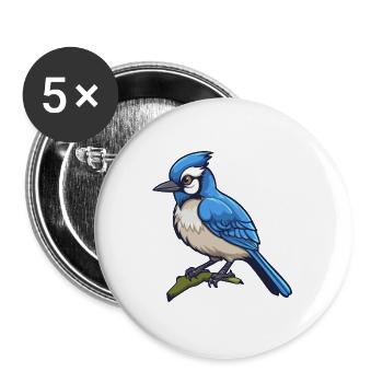Blauer Eichelhäher Vogel Niedliche Karikatur Kawaii Aquarell Anima - Buttons groß 56 mm (5er Pack) - Weiß - Vorne