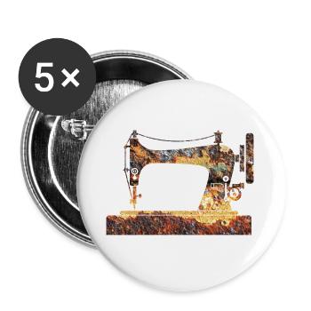 Rostige Nähmaschine Vintage Muster - Buttons groß 56 mm (5er Pack) - Weiß - Vorne