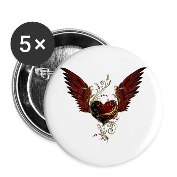 Herz mit Flügel - Buttons groß 56 mm (5er Pack) - Weiß - Vorne