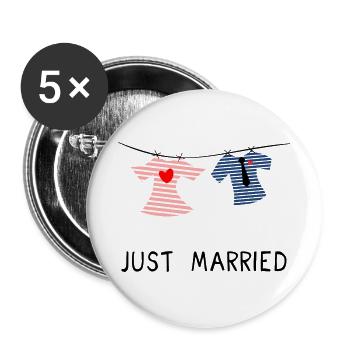 JUST MARRIED. MARRIED. ES LEBE DIE EHE - Buttons groß 56 mm (5er Pack) - Weiß - Vorne
