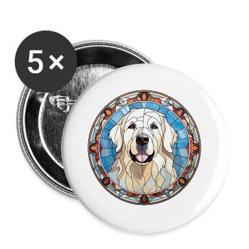 Große Pyrenäen Hunderasse Aquarellglas - Buttons groß 56 mm (5er Pack) - Weiß - Vorne
