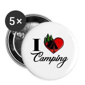 I love Camping - Herz mit Zelt und Lagerfeuer - Buttons groß 56 mm (5er Pack) - Weiß - Vorne