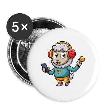 Schaf Lustige Zeichentrickfigur Kopfhörer Musik - Buttons groß 56 mm (5er Pack) - Weiß - Vorne
