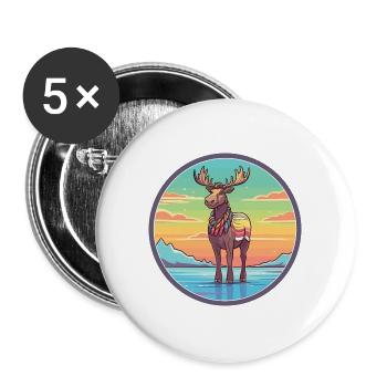 Karibu Aquarell Karikatur Kawaii Clipart Tier - Buttons groß 56 mm (5er Pack) - Weiß - Vorne
