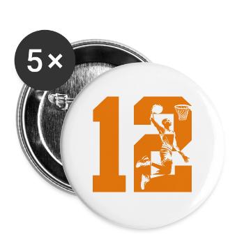 NUMMER 12 BASKETBALL 12. GEBURTSTAG - Buttons groß 56 mm (5er Pack) - Weiß - Vorne