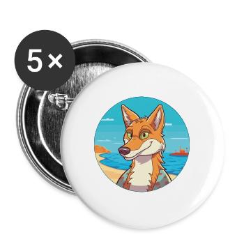 Kojote Aquarell Cartoon Kawaii Clipart Tier - Buttons groß 56 mm (5er Pack) - Weiß - Vorne