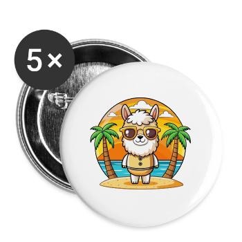 Lama Lustige Cartoon Sommer Strand Sonnenbrille - Buttons groß 56 mm (5er Pack) - Weiß - Vorne