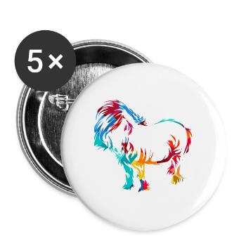 Robustes Shetlandpony Reitstallfreund - Buttons groß 56 mm (5er Pack) - Weiß - Vorne