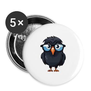 Krähe trägt Brille Cartoon Kawaii Illustration - Buttons groß 56 mm (5er Pack) - Weiß - Vorne