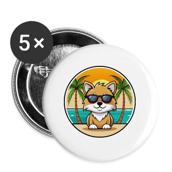 Spielzeug Deutscher Spitz Hund Rasse Cartoon Sonnenbrille Strand - Buttons groß 56 mm (5er Pack) - Weiß - Vorne