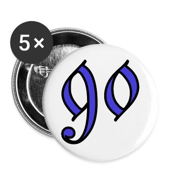 90. 90 JAHRE. 90. JAHRESTAG. 90-JÄHRIGES JUBILÄUM. - Buttons groß 56 mm (5er Pack) - Weiß - Vorne