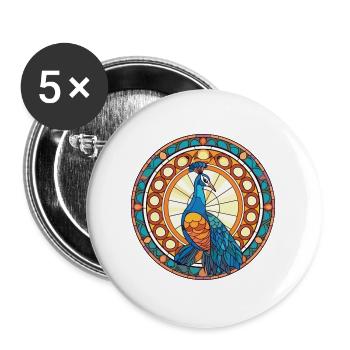 Pfauenbunte Aquarell-Tierillustration - Buttons groß 56 mm (5er Pack) - Weiß - Vorne