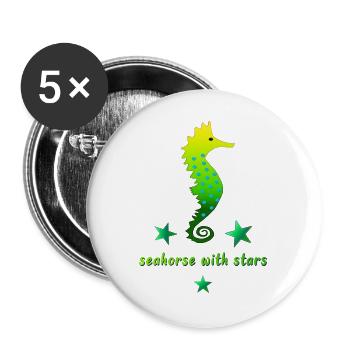 grünes Seepferdchen mit Sternchen - Buttons groß 56 mm (5er Pack) - Weiß - Vorne