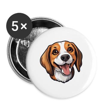 Beagle Hund Rasse Aquarell Cartoon Kawaii Clipart - Buttons groß 56 mm (5er Pack) - Weiß - Vorne