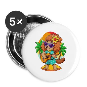 Lustige Pudel Hund Cartoon Sommer Strand Sonnenbrille - Buttons groß 56 mm (5er Pack) - Weiß - Vorne