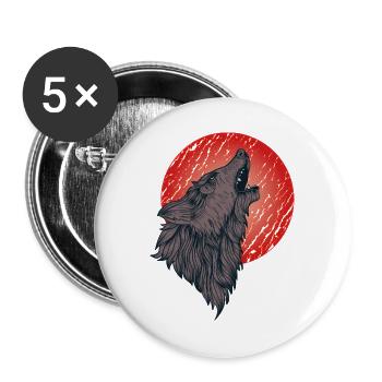 Howling wolf, full moon - Buttons large 2.2''/56 mm (5-pack) - white - Front