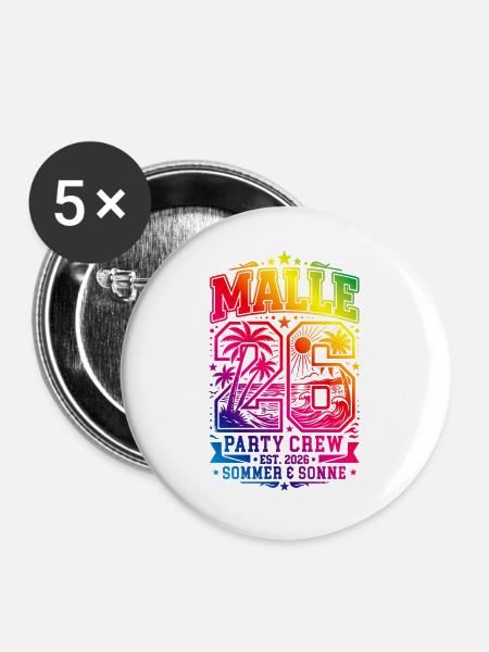 Malle 26 Trikot Bunt Mallorca - Buttons groß 56 mm (5er Pack) - Weiß