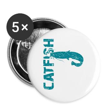 Pêche au poisson-chat Pêche sportive Poisson fort - Lot de 5 grands badges (56 mm) - blanc - Devant
