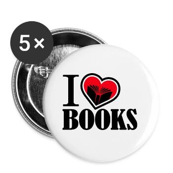 I love Books - Herz mit Buch für Leseratten - Buttons groß 56 mm (5er Pack) - Weiß - Vorne