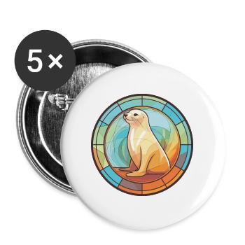 Seelöwe Bunte Aquarell-Tierillustration - Buttons groß 56 mm (5er Pack) - Weiß - Vorne