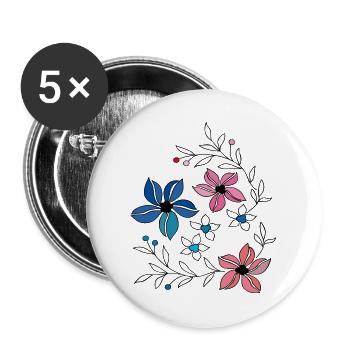 Blumenranke, Ornament - Buttons groß 56 mm (5er Pack) - Weiß - Vorne