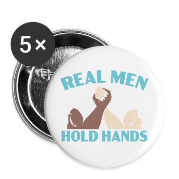 Echte Männer halten Händchen Armdrücken Armdrücken - Buttons groß 56 mm (5er Pack) - Weiß - Vorne