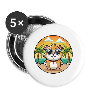 Cochon d’Inde Drôle Dessin Animé Plage Été Lunettes de soleil - Lot de 5 grands badges (56 mm) - blanc - Devant