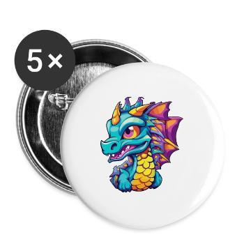 Drache Buntes Aquarell Cartoon Kawaii Tier - Buttons groß 56 mm (5er Pack) - Weiß - Vorne