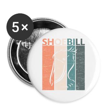 Retro Schuhschnabel Storch Walfischkopf Vogelbeoba - Buttons groß 56 mm (5er Pack) - Weiß - Vorne