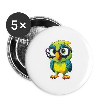 Papagei mit Brille Cartoon Kawaii Illustration - Buttons groß 56 mm (5er Pack) - Weiß - Vorne