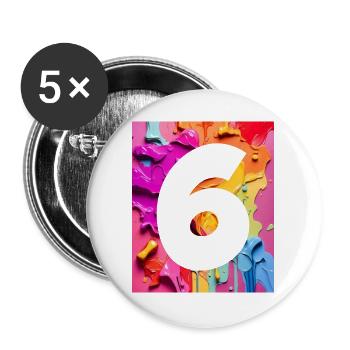 NR. 6 NUMMER 6 BUNT 6. GEBURTSTAG - Buttons groß 56 mm (5er Pack) - Weiß - Vorne