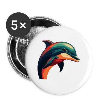 dauphin dessin animé personnage animal de compagnie coloré - Lot de 5 grands badges (56 mm) - blanc - Devant