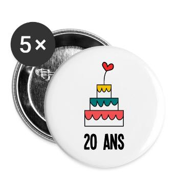 20 JAHRE. 20-jähriges JUBILÄUM. JUBILÄUM 20 JAHRE - Buttons groß 56 mm (5er Pack) - Weiß - Vorne