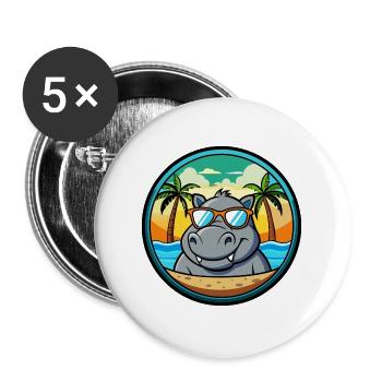Nilpferd Lustige Cartoon Sommer Strand Sonnenbrille Cool - Buttons groß 56 mm (5er Pack) - Weiß - Vorne